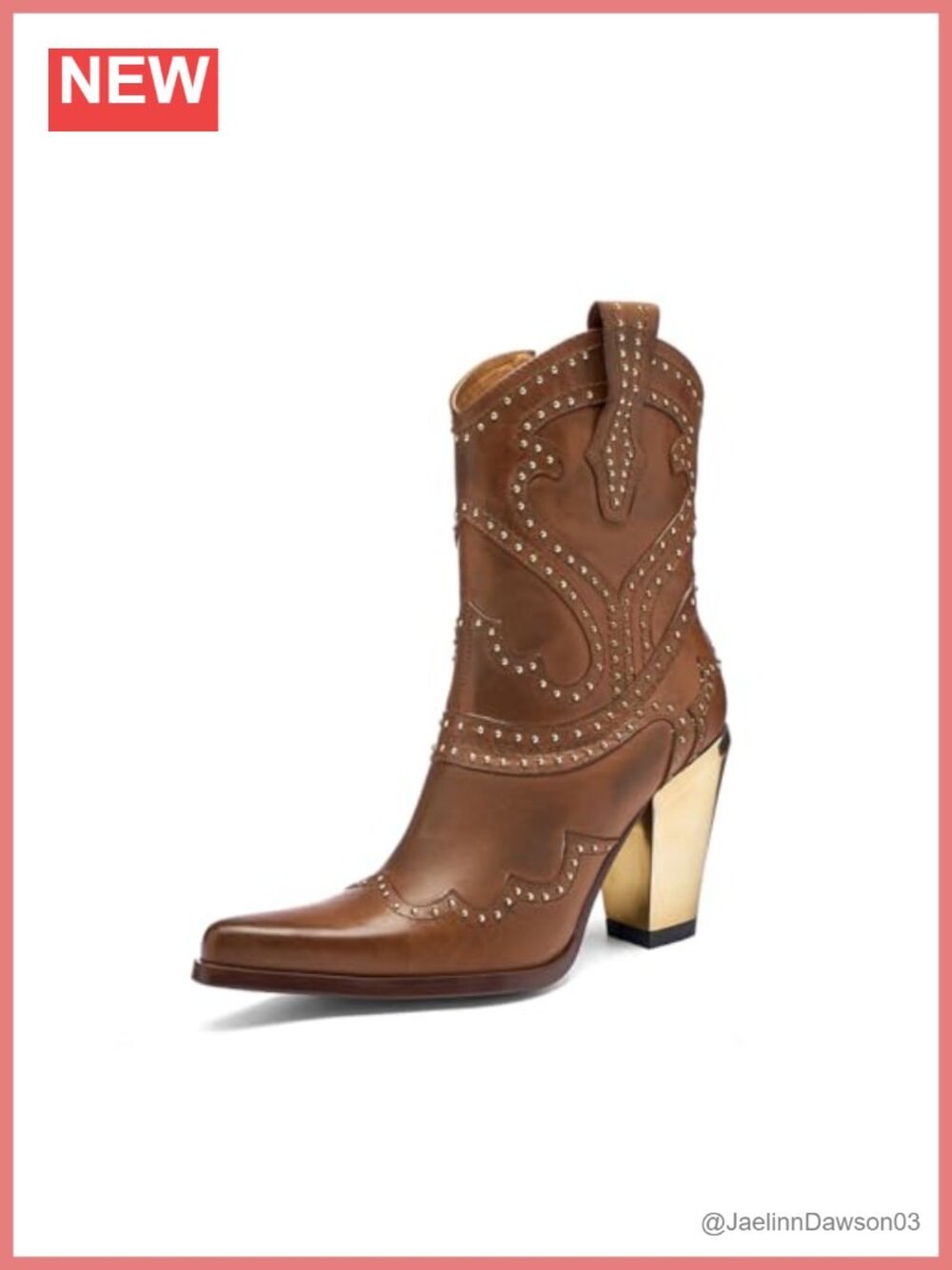 Western Ankle Boots Chunky Heel Pointed Toe Faux Leather Slip-On